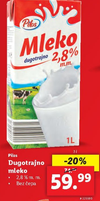 Akcija Lidl - Pilos, Dugotrajno mleko 2,8% mm 1395886